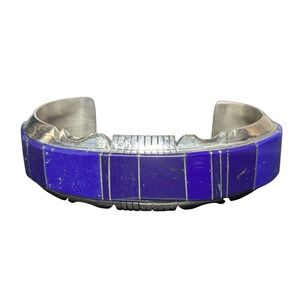 Sterling Vtg‎ Lapis Inlay Cuff Bracelet Native American Navajo Steve Francisco